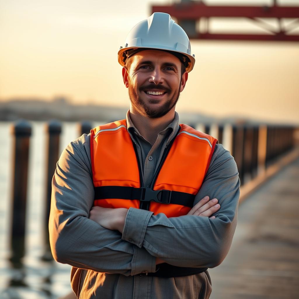 A marine construction crew on a dock build over water